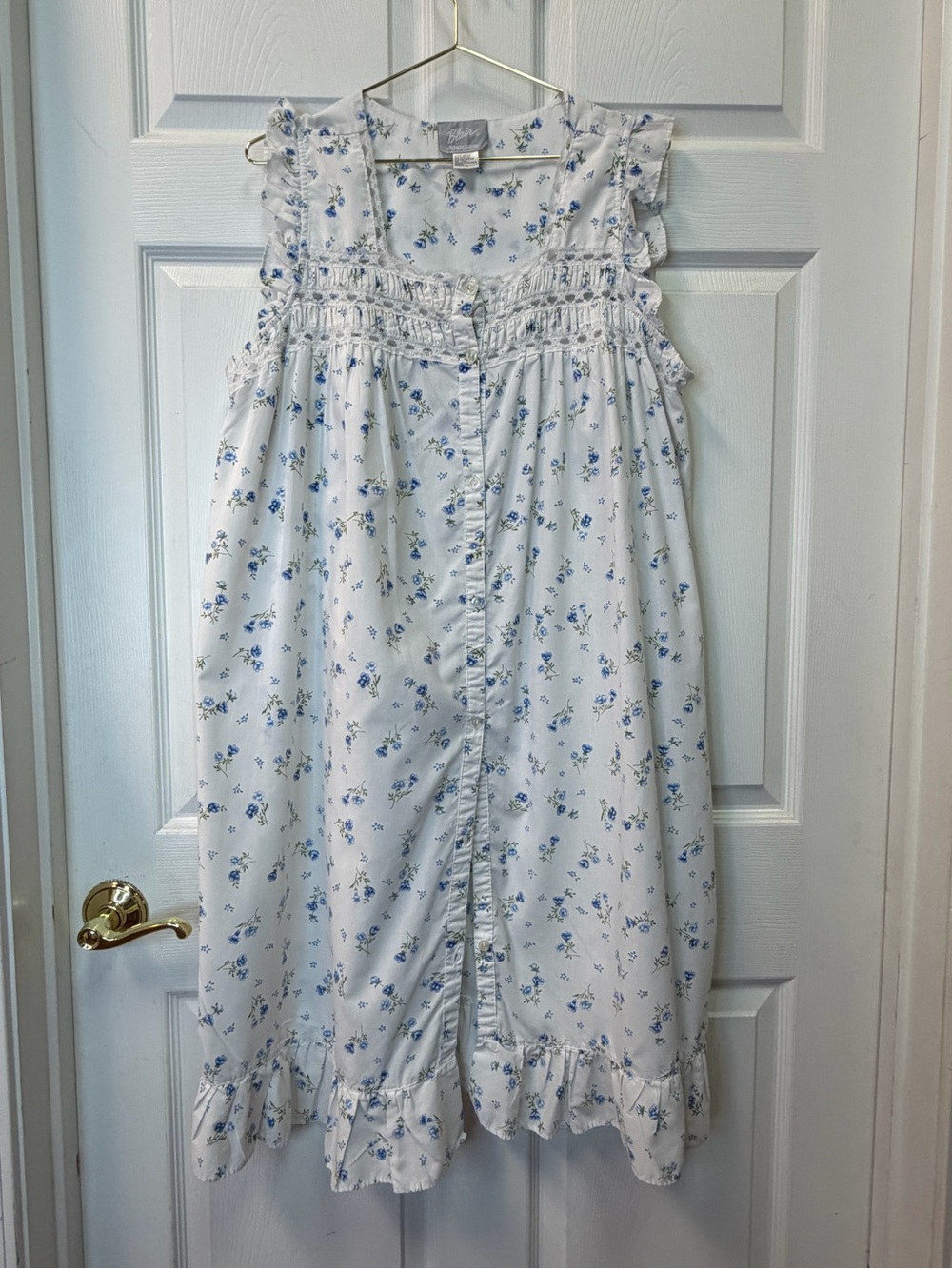 Blue Floral Ruffled' Nightgown - Soft Cotton Pajama Dress